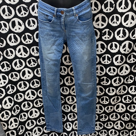 KOOKAI DENIM BLUE JEANS FISH SCALE PRINT SZ 28 W/34 - Picture 1 of 12